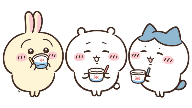 Chiikawa trio enjoying shaved ice under the cherry blossom tree
