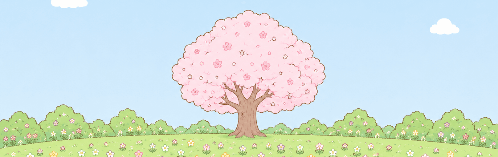 Cherry blossom tree in a field of flowers